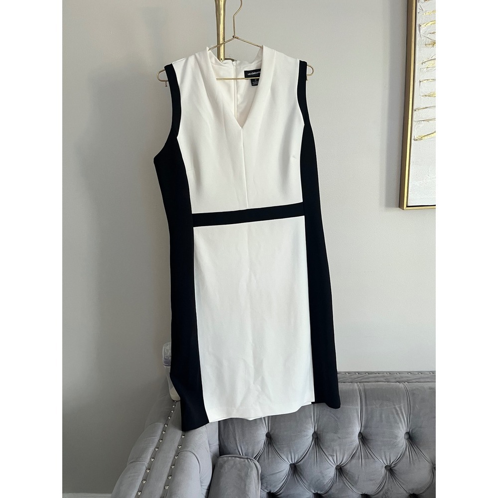 Liz Claiborne Womens 14 Sheath Dress Colorblock Black White Office minimalist